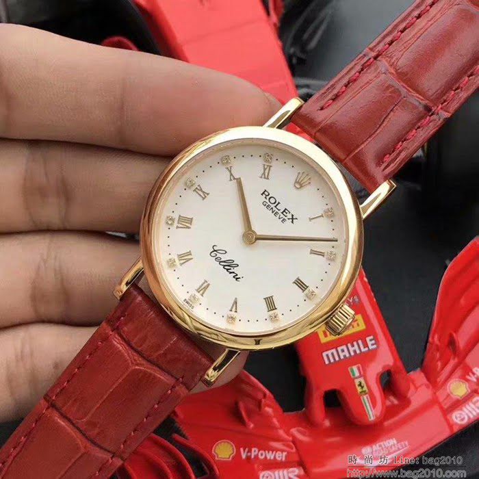 ROLEX勞力士 切利尼女款 全自動機械 藍寶仿刮鏡面 小牛皮錶帶 深度防水 女士腕表  wssb4212